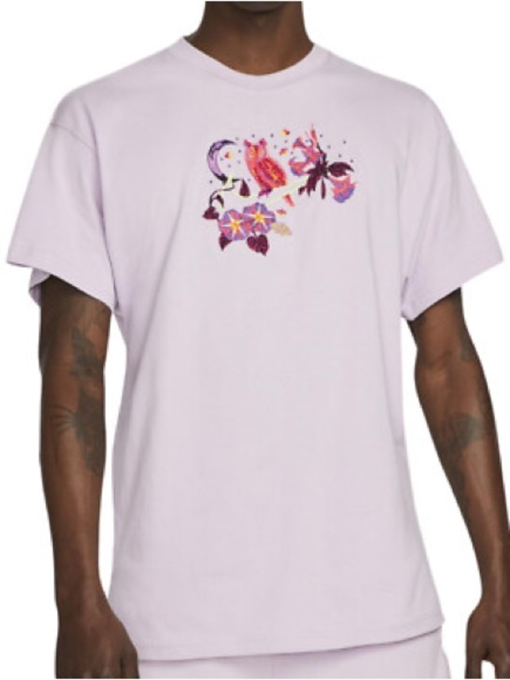 Nike Air Max 90 Twist Night Owl T-shirt in Lilac with embroidered owl graphic.